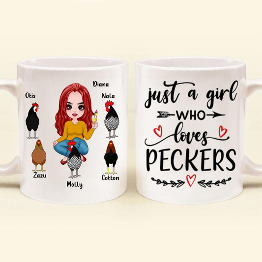 Personalized Chickens Mug - Up to 5 Chickens - Just A Girl Who Loves Peckers