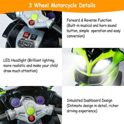 3 Wheel Motorcycle For Kids Aged 1-6 Battery Powered Ride On Toy Electric Tricycle w/Music Story Broadcasting Headlight Rear Light Forward Reverse