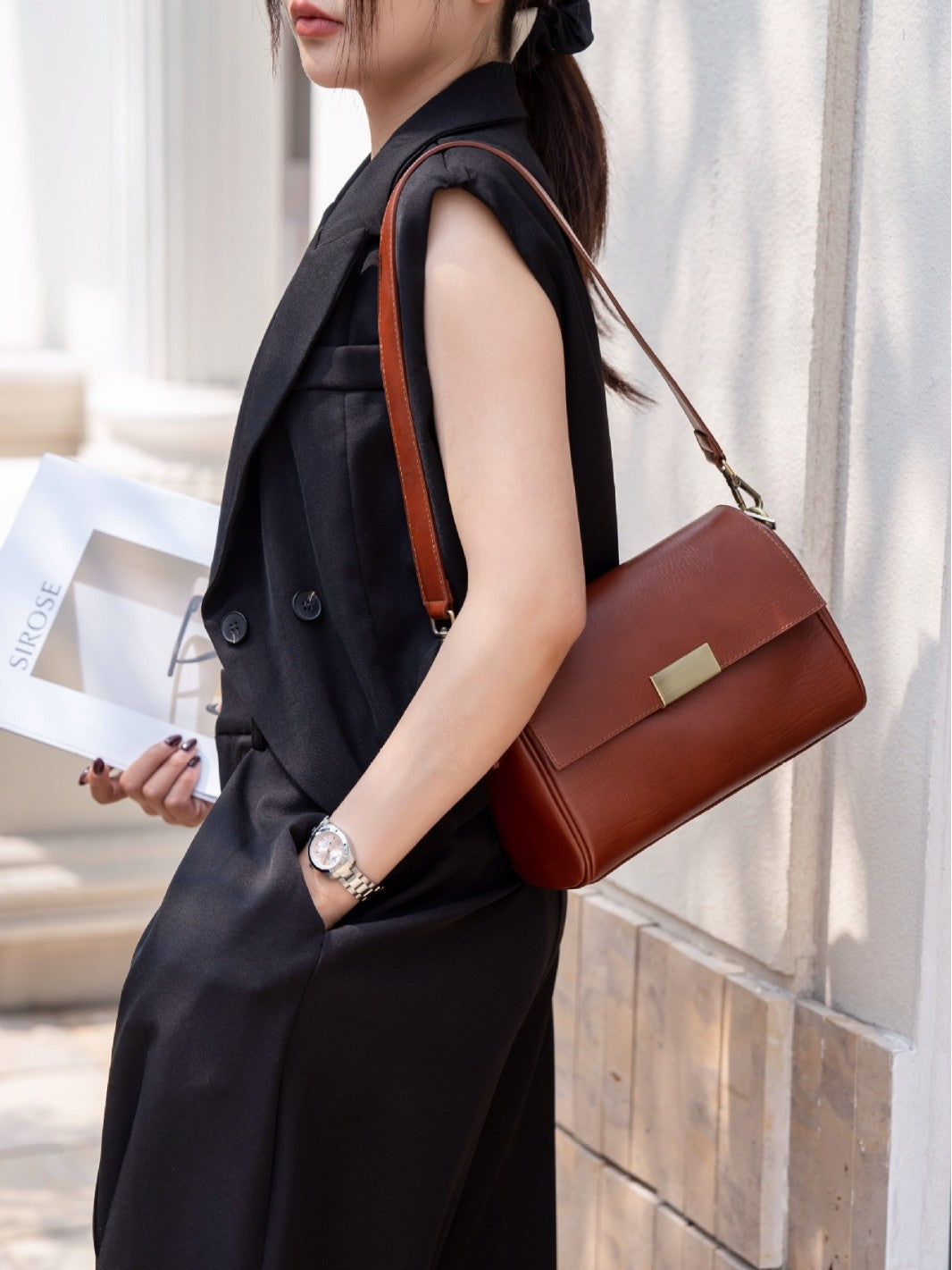 Baidi Leather Women's Bag 2025 New Genuine Leather Crossbody Bag, Top-Grain Vegetable-Tanned Cowhide Shoulder Bag, Light Luxury Commuter Bag