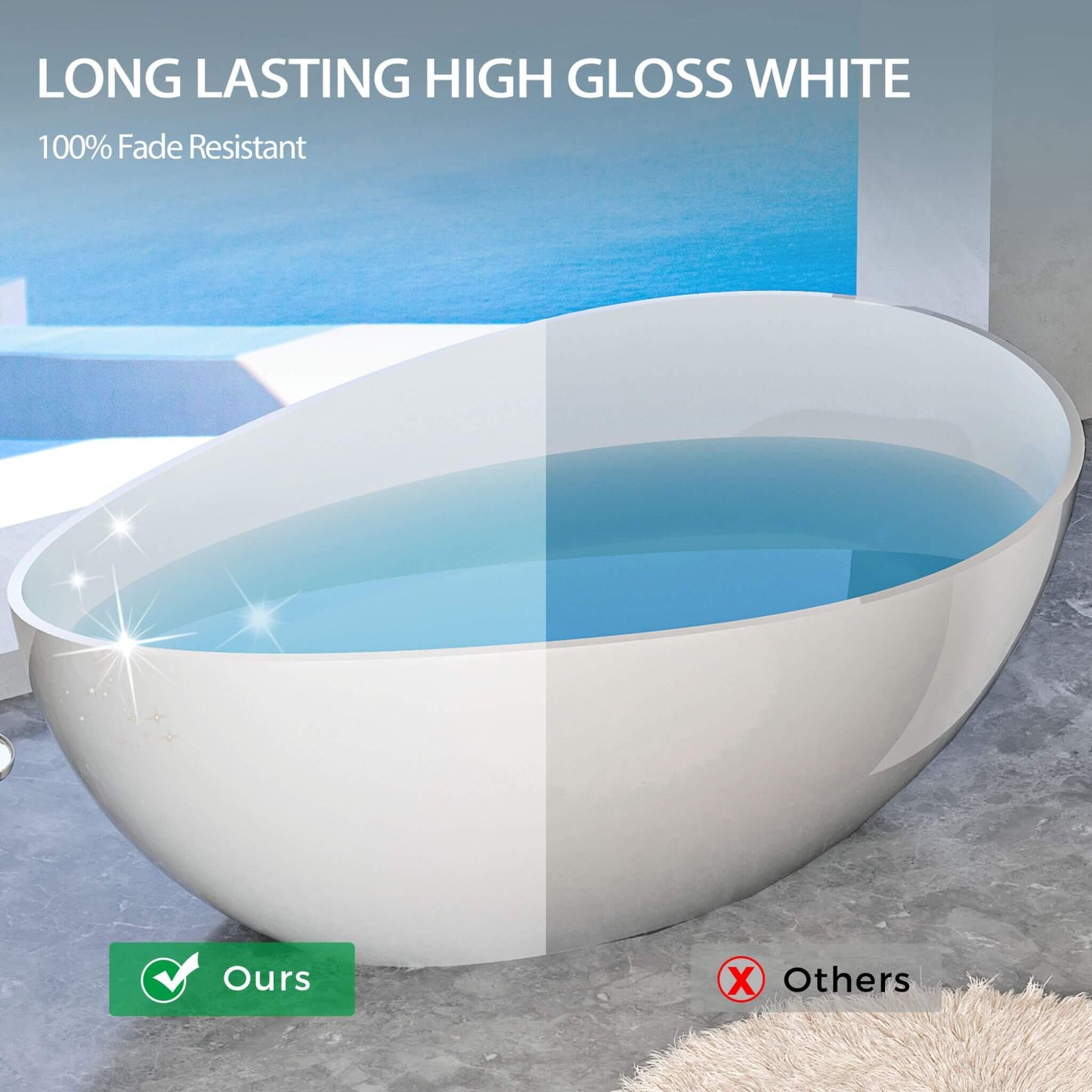 Nuvia 63-Inch Freestanding Glossy White Stone Resin Bathtub With Overflow And Drain (SAK42613)