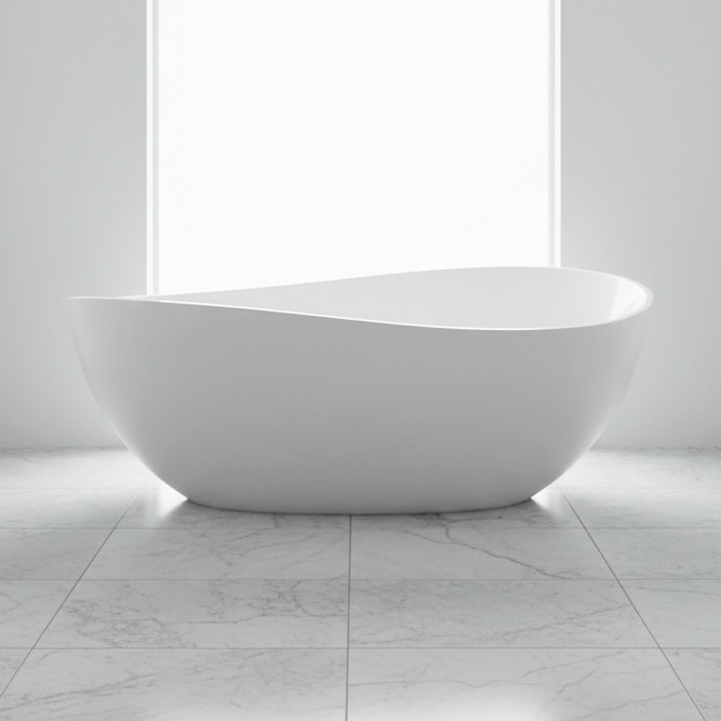 Nuvia 63-Inch Freestanding Glossy White Stone Resin Bathtub With Overflow And Drain (SAK42613)