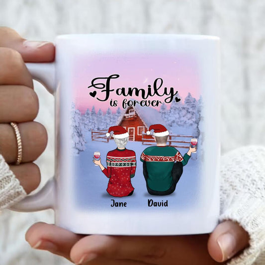 Personalized Christmas Family Coffee Mug - Couple/Parent With Up to 3 Pets And 2 Kids - Gift Idea For Dog/Cat Lover - Family Is Forever