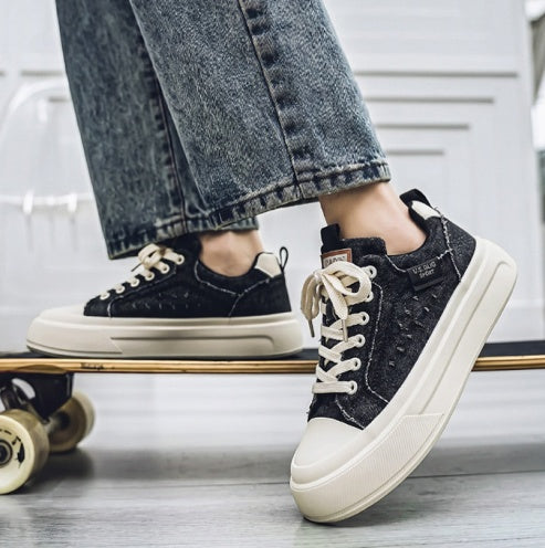 2026 Men's Summer Low-Top Canvas Skate Shoes, Platform Non-Slip Breathable Trendy Sneakers For Commute