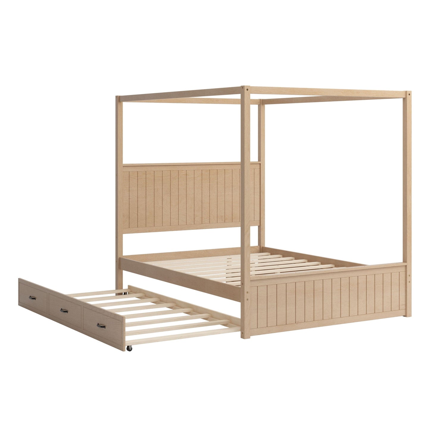 Canopy Platform Bed With Trundle And 3 Storage Drawers