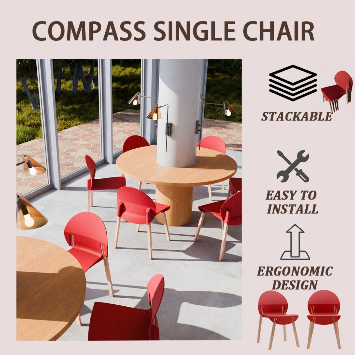 4 Piece Set Of Single Chairs, Traditional Elements With Round Table