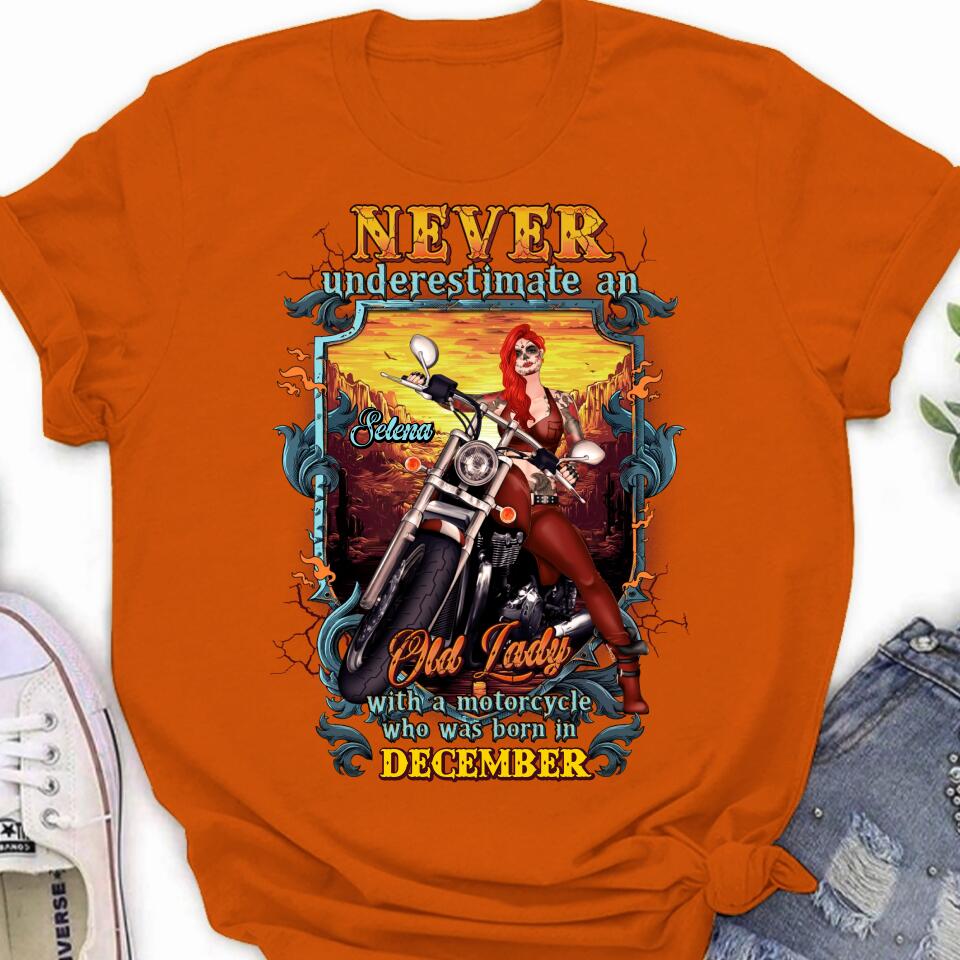 Personalized Biker Witch Shirt/Hoodie - Gift Idea For Biker Witch - Never Underestimate An Old Lady With A Motorcycle Who Was Born In December