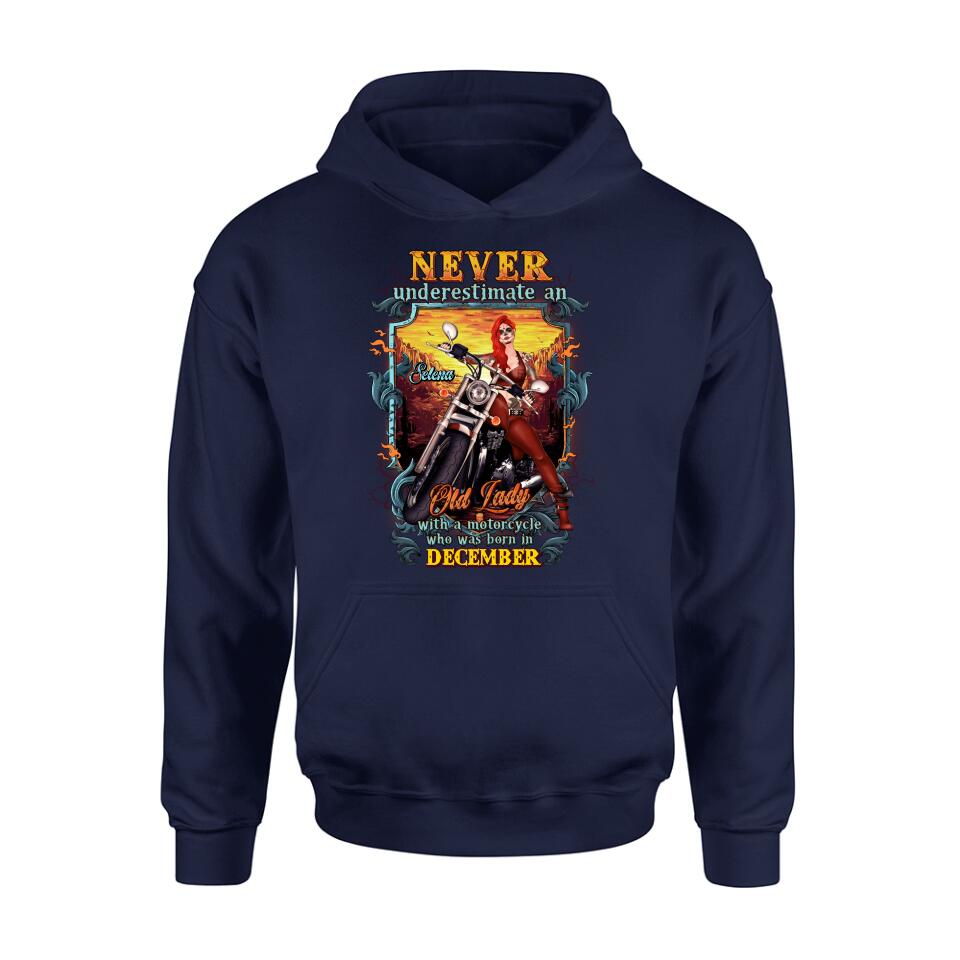 Personalized Biker Witch Shirt/Hoodie - Gift Idea For Biker Witch - Never Underestimate An Old Lady With A Motorcycle Who Was Born In December