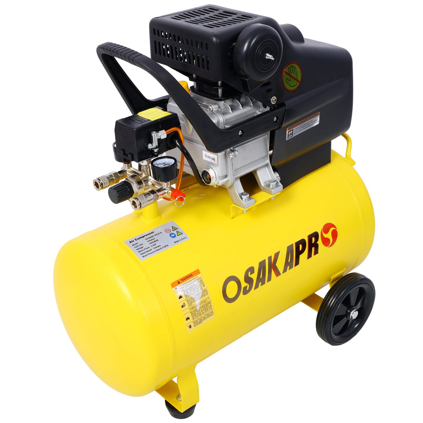 4.5HP Portable 13-Gallon Oil-Lubricated Air Compressor Tank