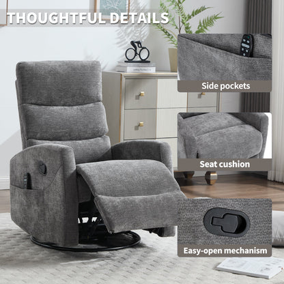 Heat Massage Manual Recliner Chair with Rocker and Swivel in Fabric