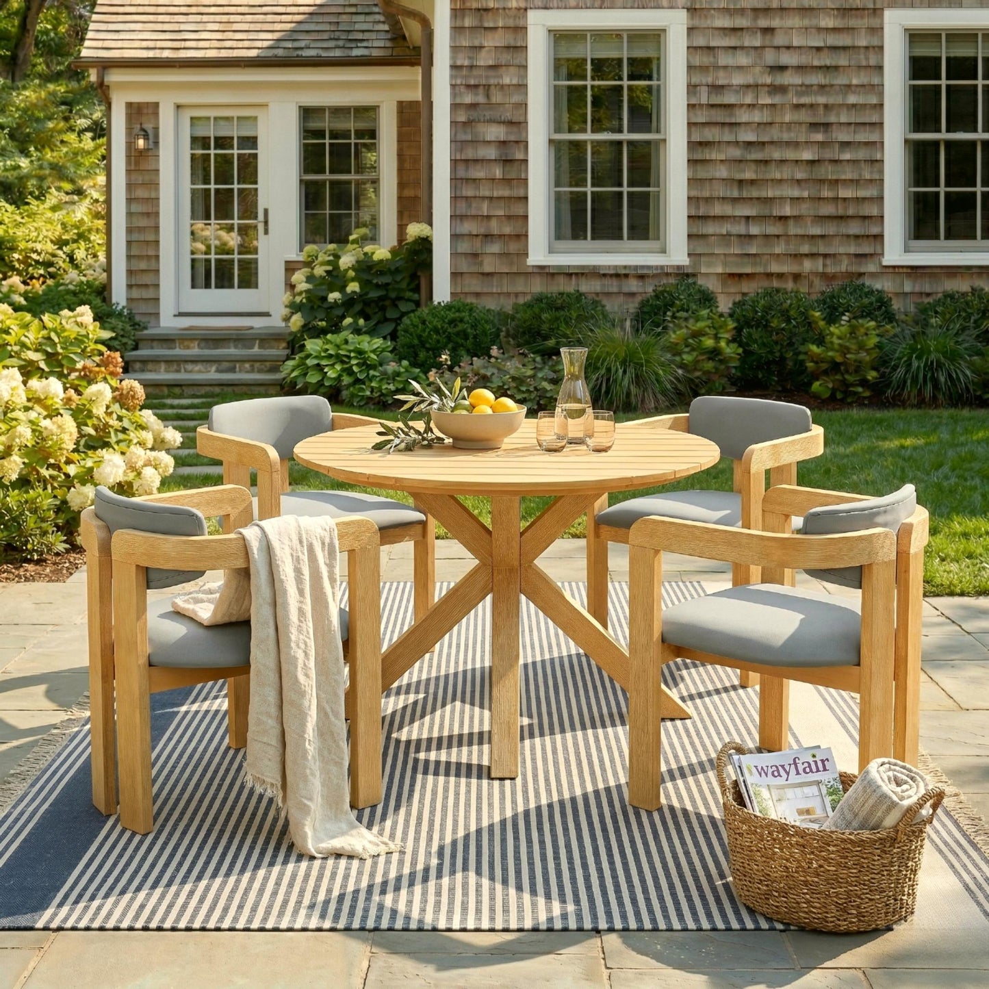 5-Piece Outdoor Acacia Wood Round Dining Set