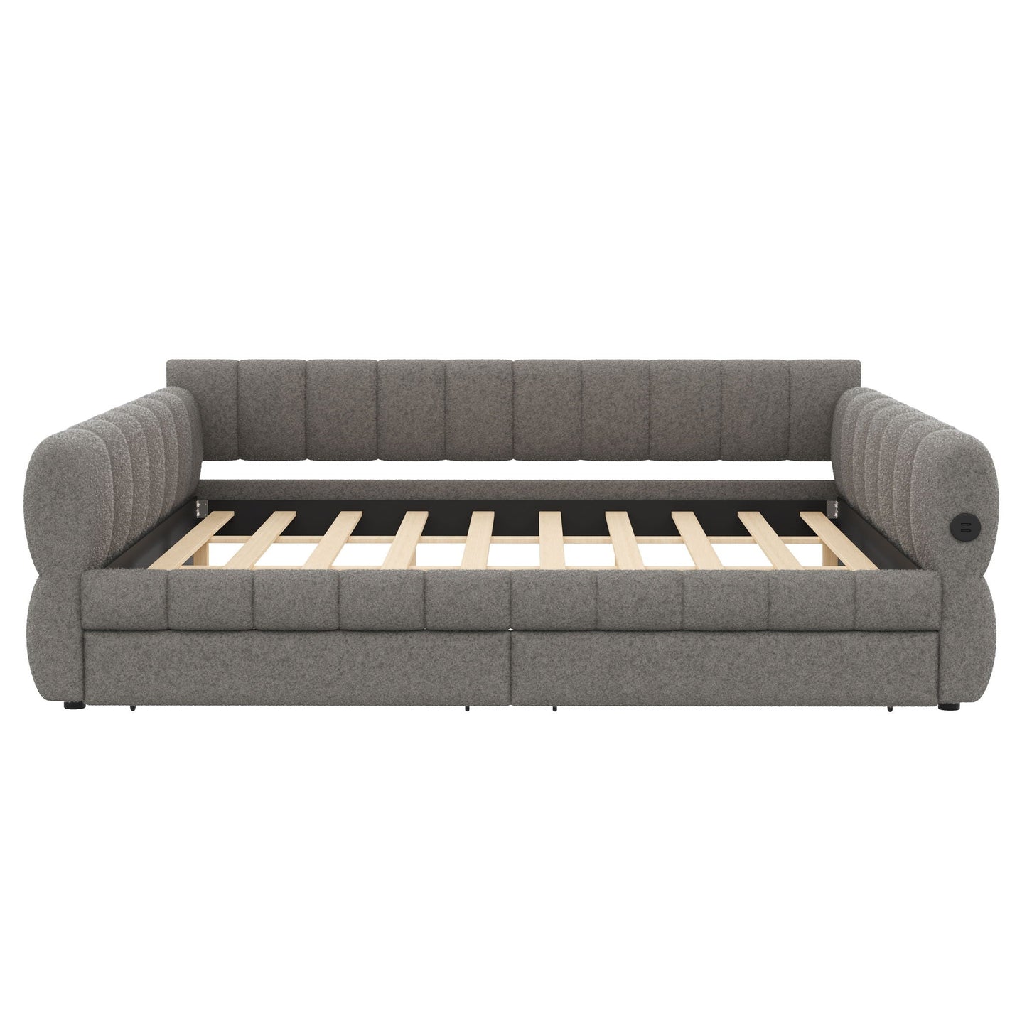 Upholstered Platform Bed With USB Charging And 2 Storage Drawers