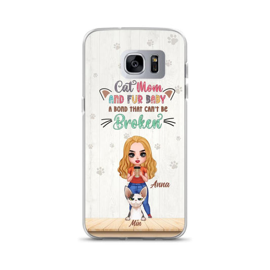Personalized Cat Mom Chibi Phone Case - Gift Idea For Mother's Day/Cat Lovers With Up to 6 Cats - Cat Mom And Fur Baby A Bond That Can't Be Broken - Case For iPhone And Samsung
