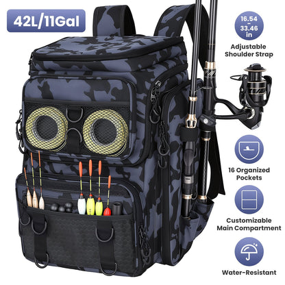 Fishing Backpack 42L with Rod Holders & 16 Pockets