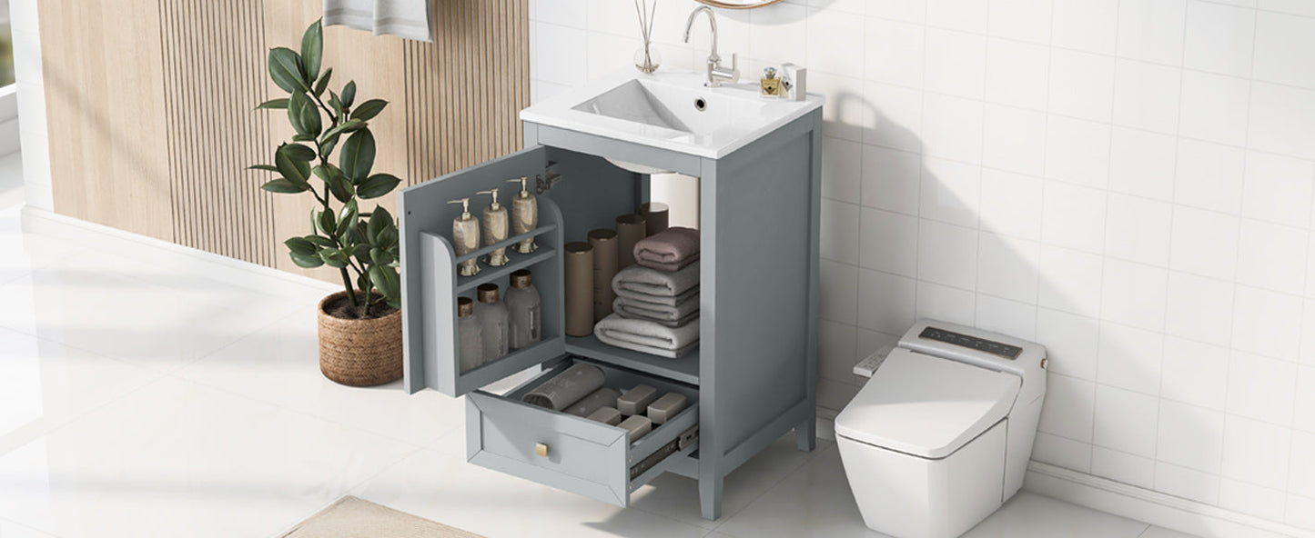 20" Bathroom Vanity with Sink, Storage Rack, and Soft Closing Door - Grey