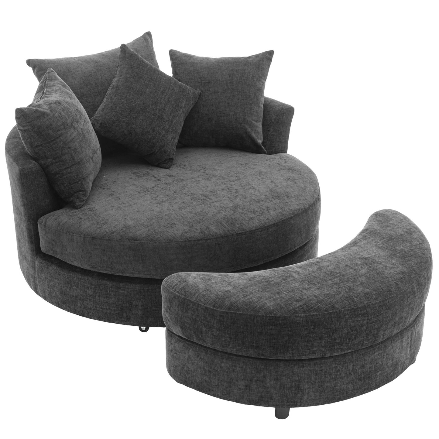 360° Swivel Accent Barrel Chair With Storage Ottoman & 4 Pillows, Modern Leisure Chair Round Accent For Living Room