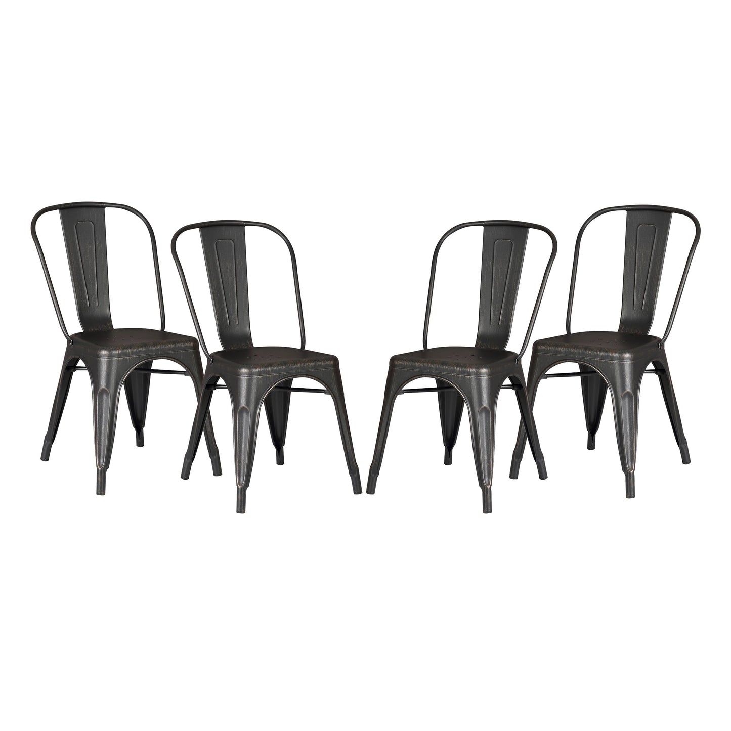 Set of 4 Stackable Metal Dining Chairs, Modern Industrial Slat Back