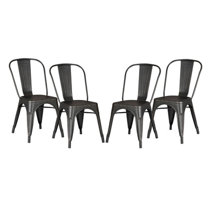 Set of 4 Stackable Metal Dining Chairs, Modern Industrial Slat Back