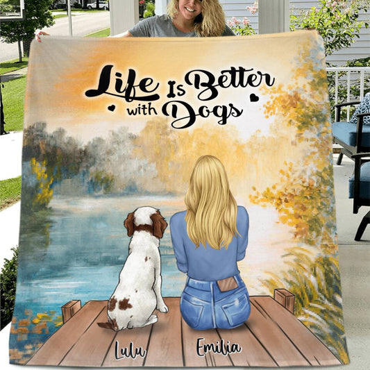 Personalized Dog Mom Fleece Blanket/Quilt - Best Gift For Dog Lover - Life Is Better With Dogs