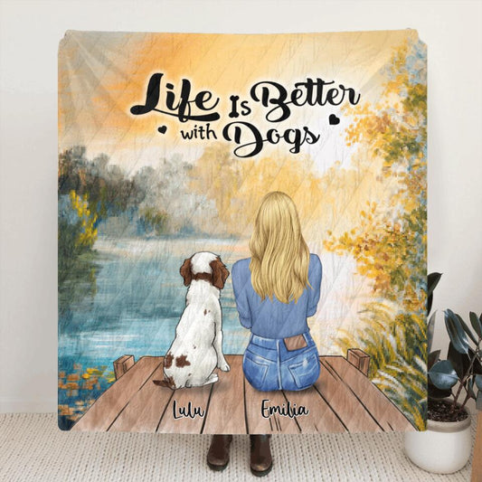 Personalized Dog Mom Fleece Blanket/Quilt - Best Gift For Dog Lover - Life Is Better With Dogs