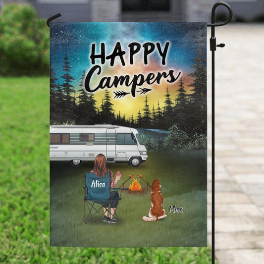 Personalized Camping Flag Sign - Single/Couple With Up to 6 Pets - Gift Idea For Camping Lover/Valentine's Day - Happy Campers