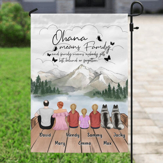 Personalized Family Flag Sign - Up to 4 Pets -Gift Idea for Father's Day/Mother's Day/Family - Ohana Means Family And Family Means Nobody Gets Left Behind Or Forgotten