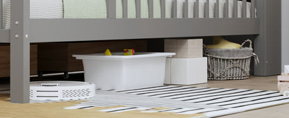 Bed With Headboard Storage Rack, 2 Under Bed Drawers, 3 Side Guardrails For Safety