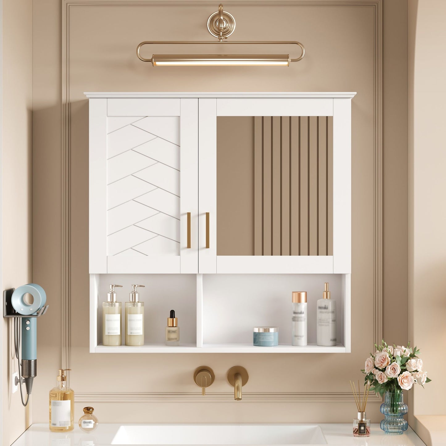 2 In 1 Wall-Mounted Mirror Cabinet With Adjustable Shelves, Soft-Close Doors, High-Definition Mirror & Storage