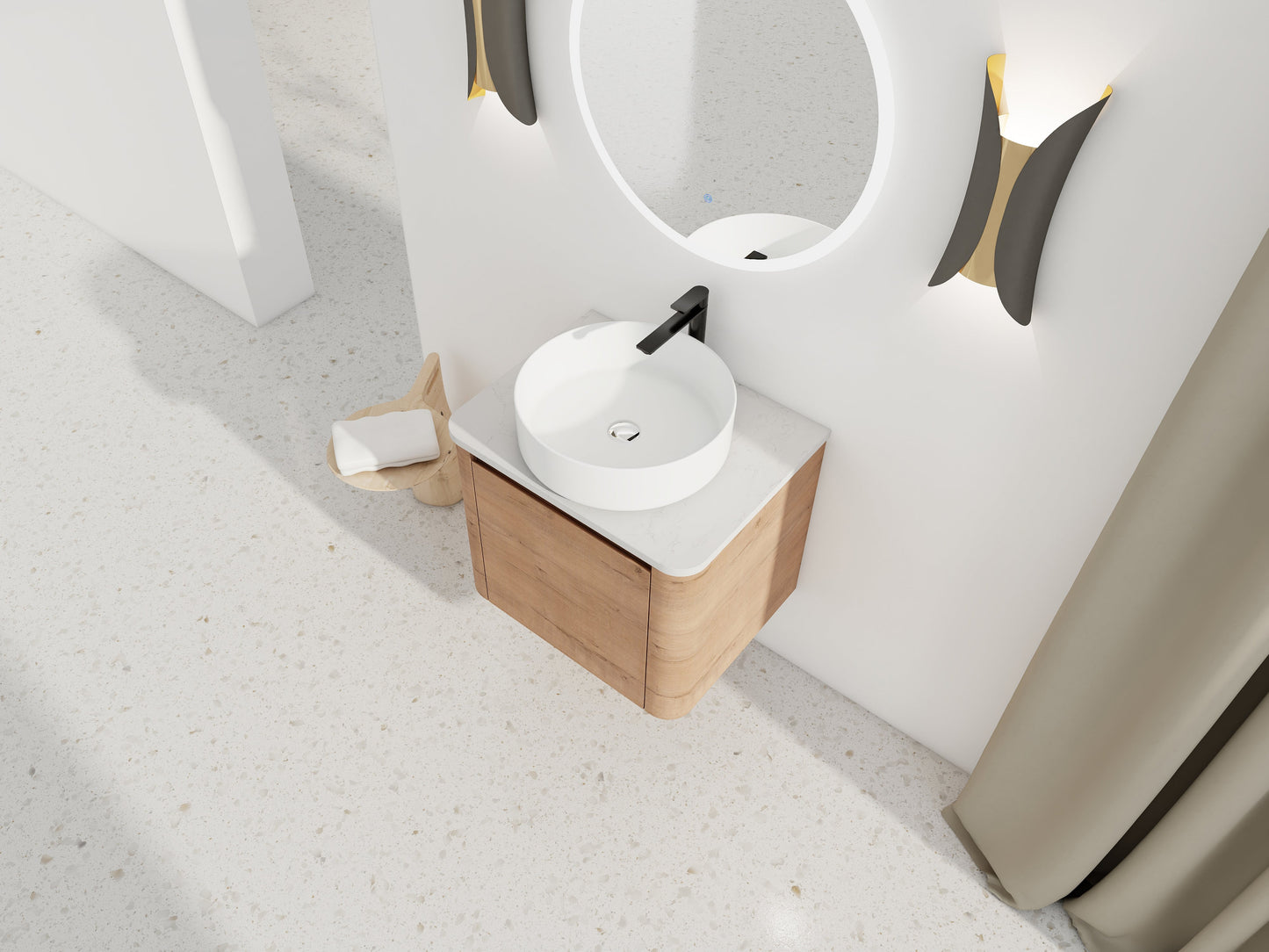 24" Wall-Mounted Bathroom Vanity With Ceramic Art Sink & Soft-Close Door