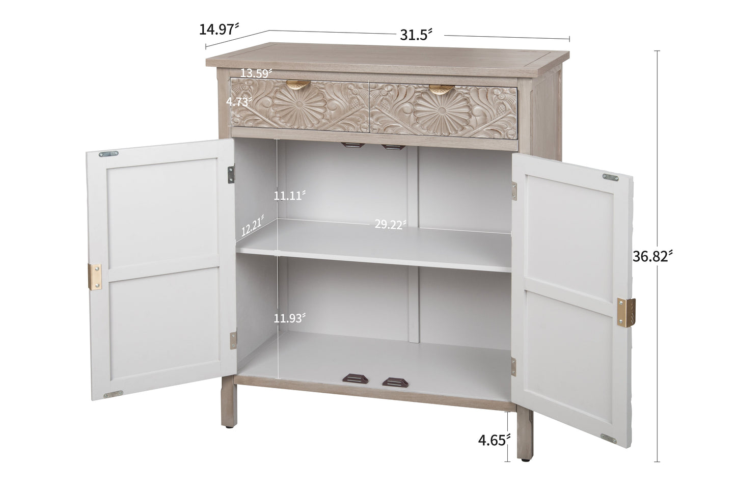 Hand-Carved Accent Cabinet with Drawer and Doors
