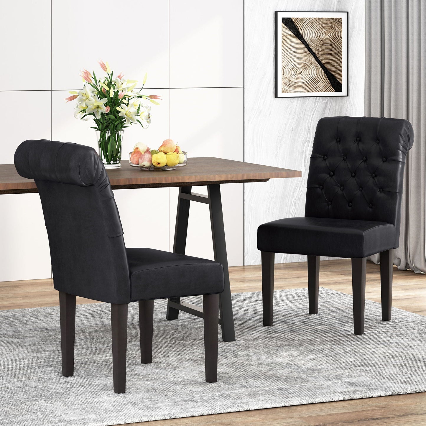 Broxton Tuft Dining Rolltop Chairs With Button Tufted Backrest (Set of 2)