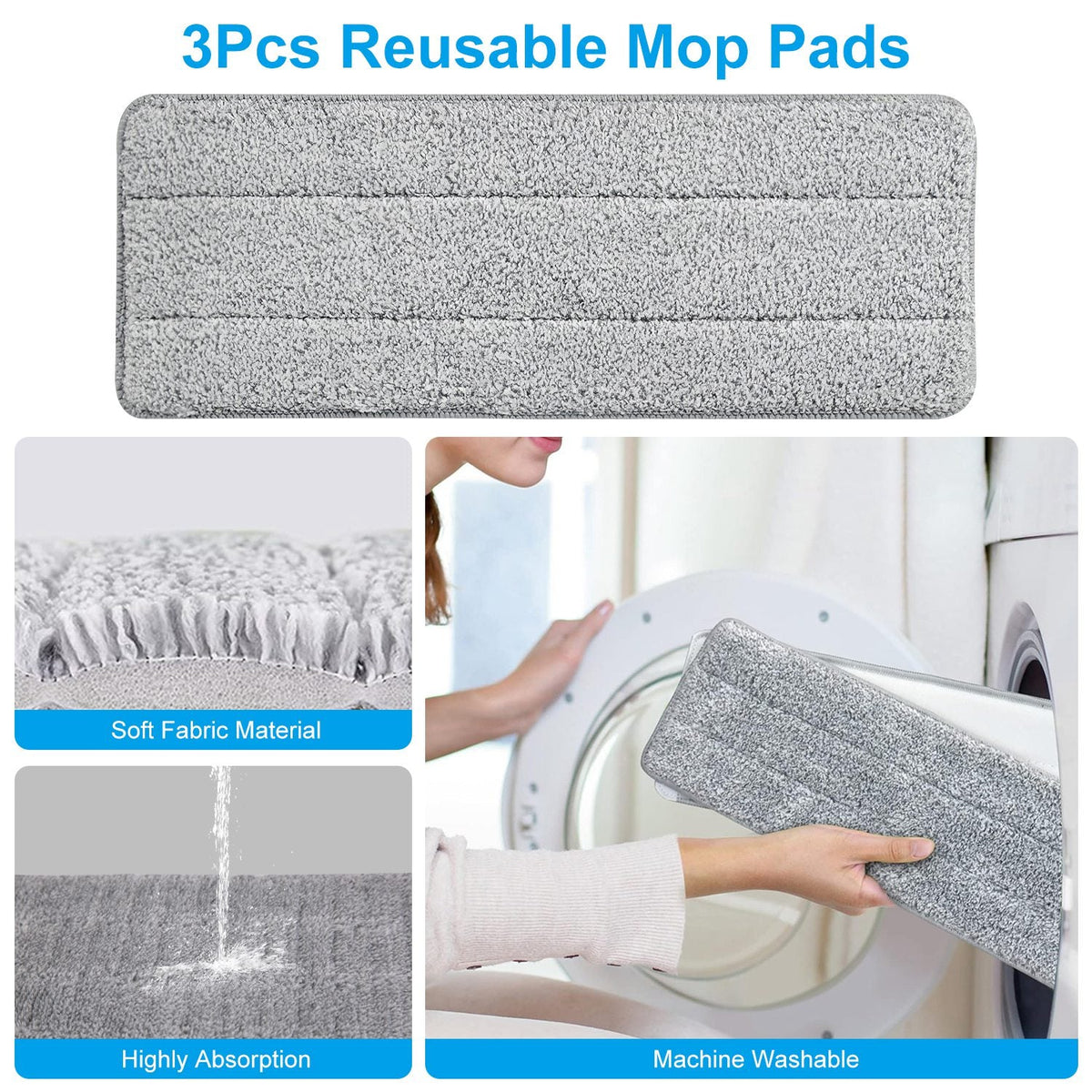 Mop Bucket with Wringer Set Flat Floor Mop Clean and Dry Separate Bucket 3 Replaceable Pads Hands Free Home Floor Cleaning Mop Reusable Washable Mop P