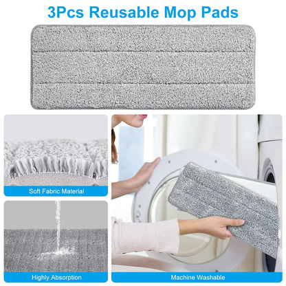 Mop Bucket with Wringer Set Flat Floor Mop Clean and Dry Separate Bucket 3 Replaceable Pads Hands Free Home Floor Cleaning Mop Reusable Washable Mop P