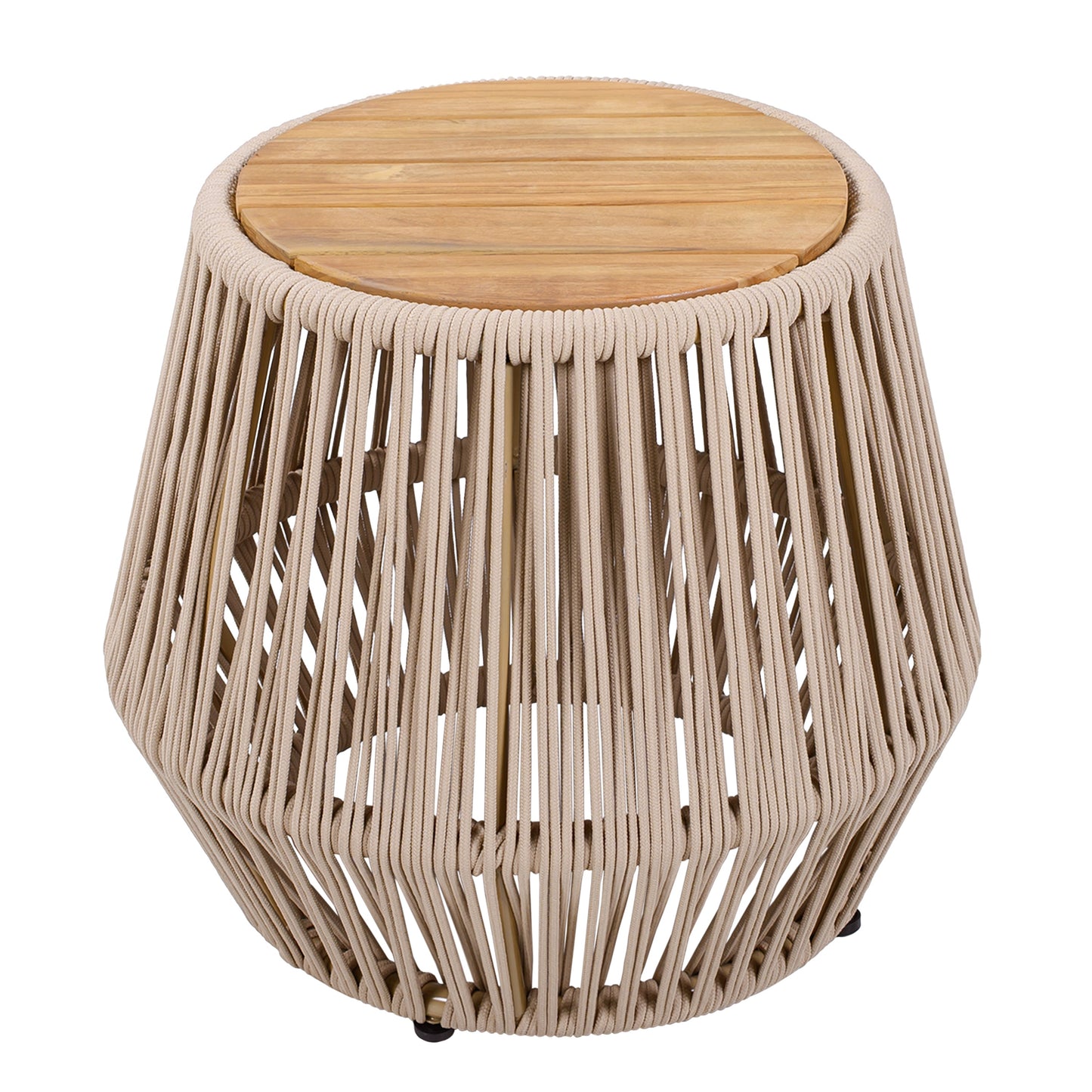 Acacia Wood Side Table with Beige Rope Base