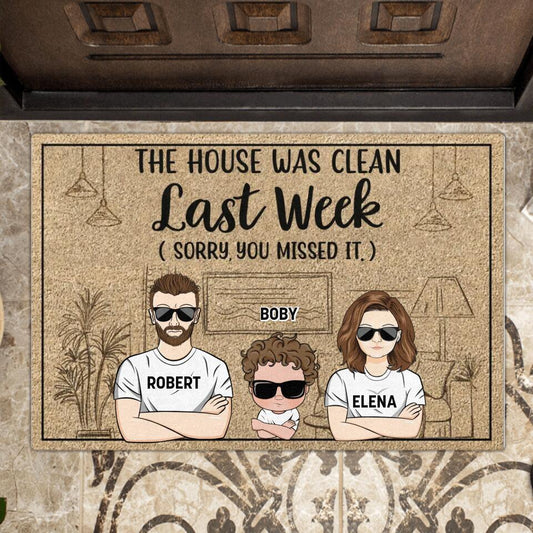 Personalized Family Doormat - Parents With Up to 3 Kids - The House Was Clean Last Week (Sorry, You Missed It)