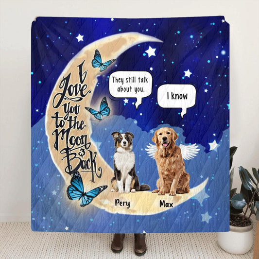 Personalized Dog Moon Memorial Pillow Cover & Quilt/Fleece Blanket - Up to 5 Dogs - Memorial Gift For Dog Lover