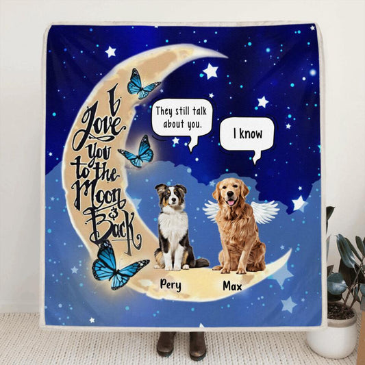 Personalized Dog Moon Memorial Pillow Cover & Quilt/Fleece Blanket - Up to 5 Dogs - Memorial Gift For Dog Lover