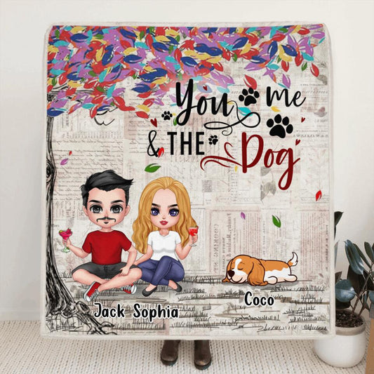 Personalized Couple And Dogs Quilt/Fleece Blanket/Pillow Cover - Up to 5 Dogs - Best Gift For Couple/Dog Lovers - You And Me & The Dogs