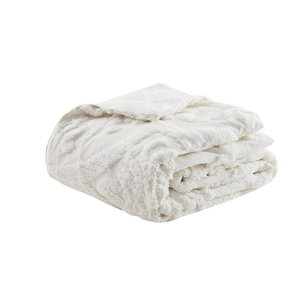 Full/Queen Tufted Cotton Chenille Damask Duvet Cover Set