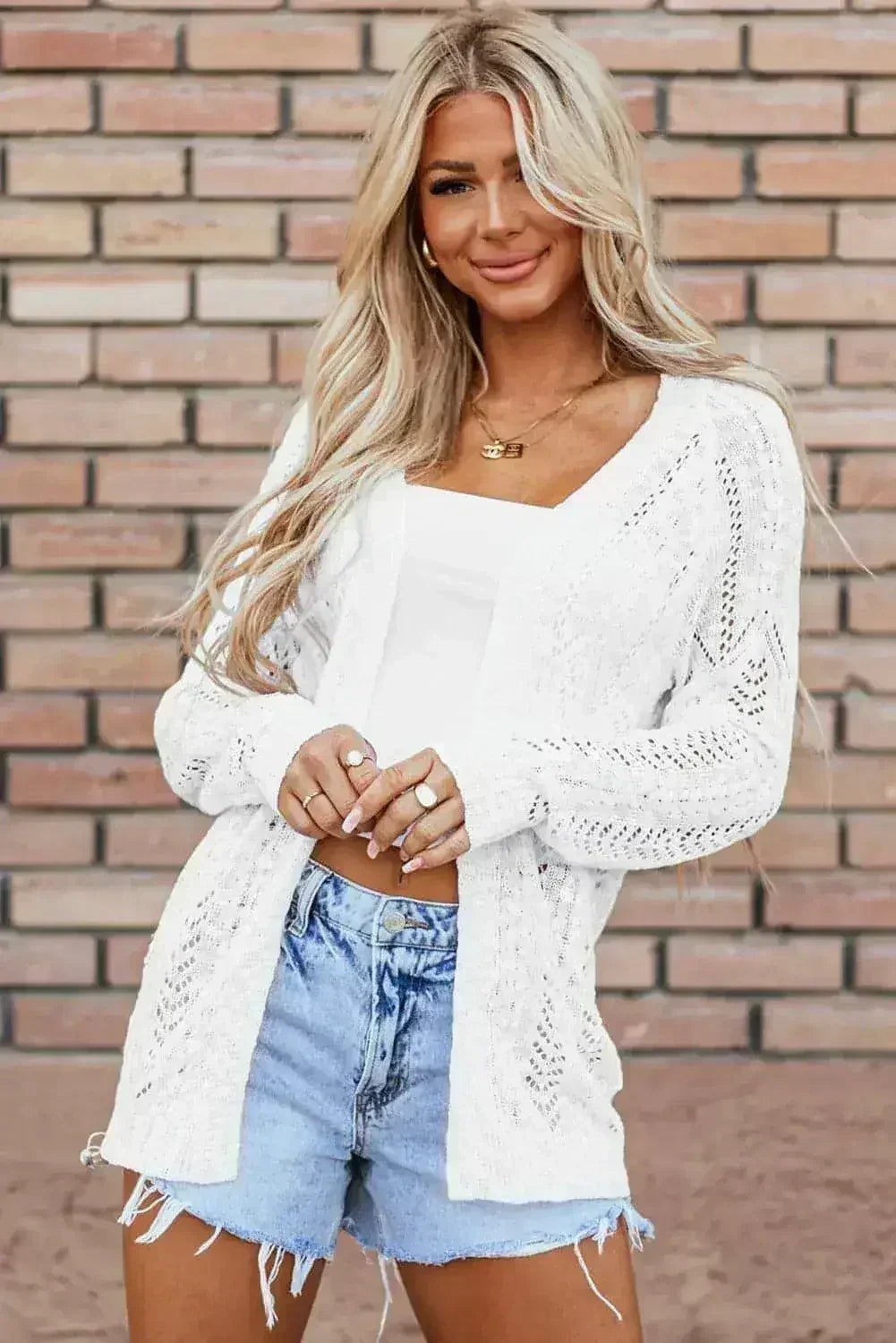 White Open Knit Cardigan - Lightweight & Machine Washable | Femstylo