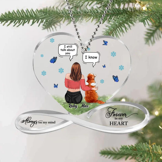 Custom Personalized Memorial Pet Mom Heart Acrylic Ornament - Memorial Gift Idea For Cat/ Dog Owner - Always On My Mind Forever in My Heart