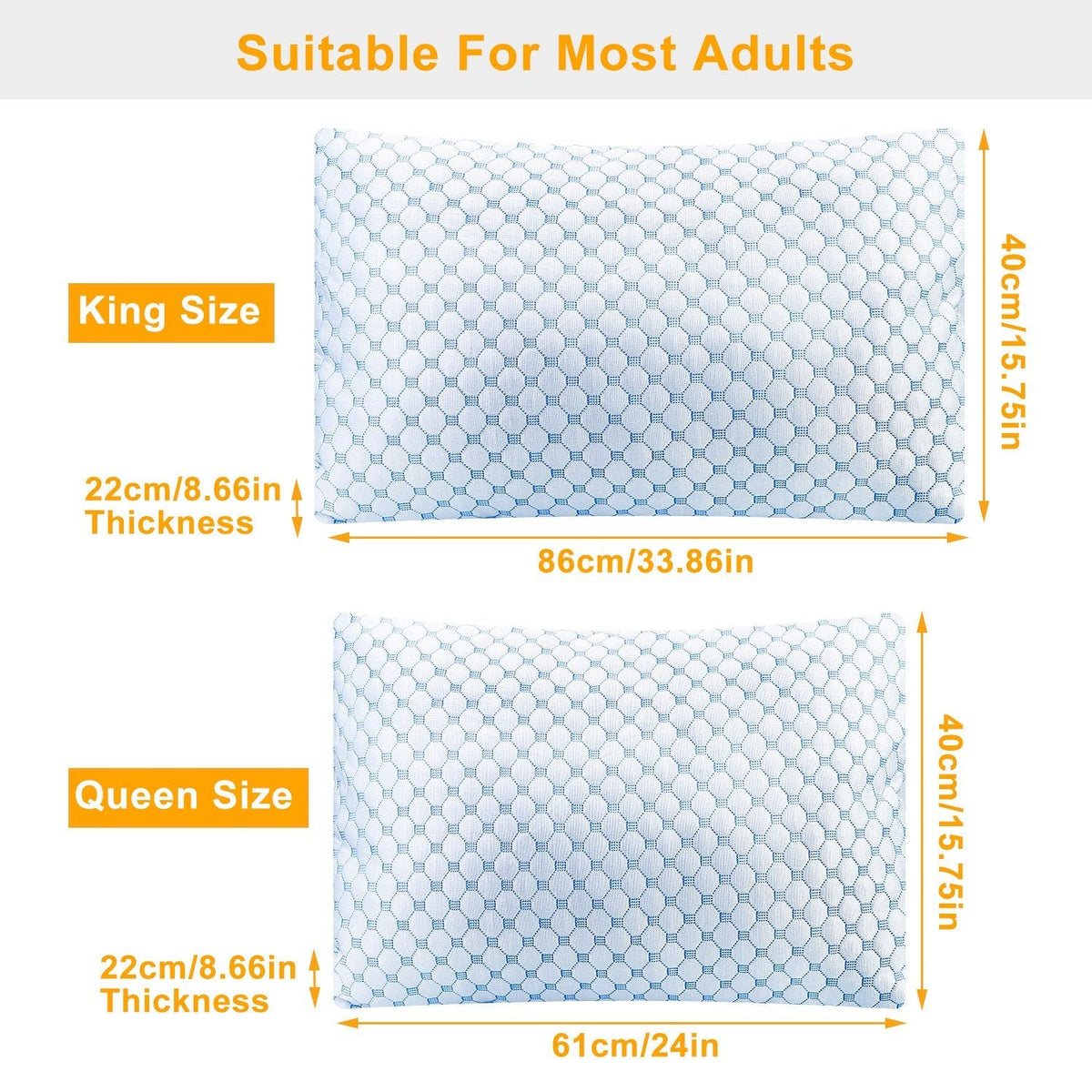 Cooling Memory Foam Pillow Ventilated Soft Bed Pillow w/ Cooling Gel Infused Memory Foam Heat Moisture Reducing Cooling Fiber Breathable Machine Washa