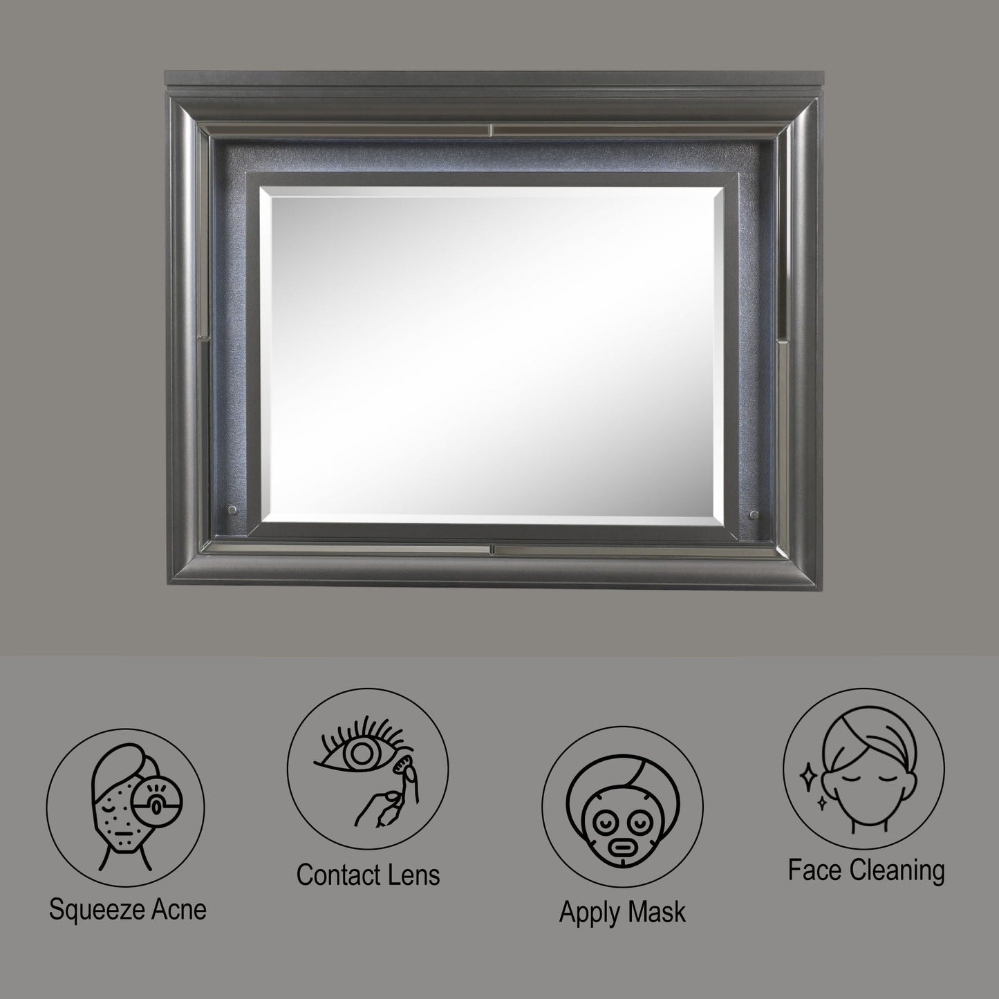 Sawyer Metallic Mirror With LED - Gray