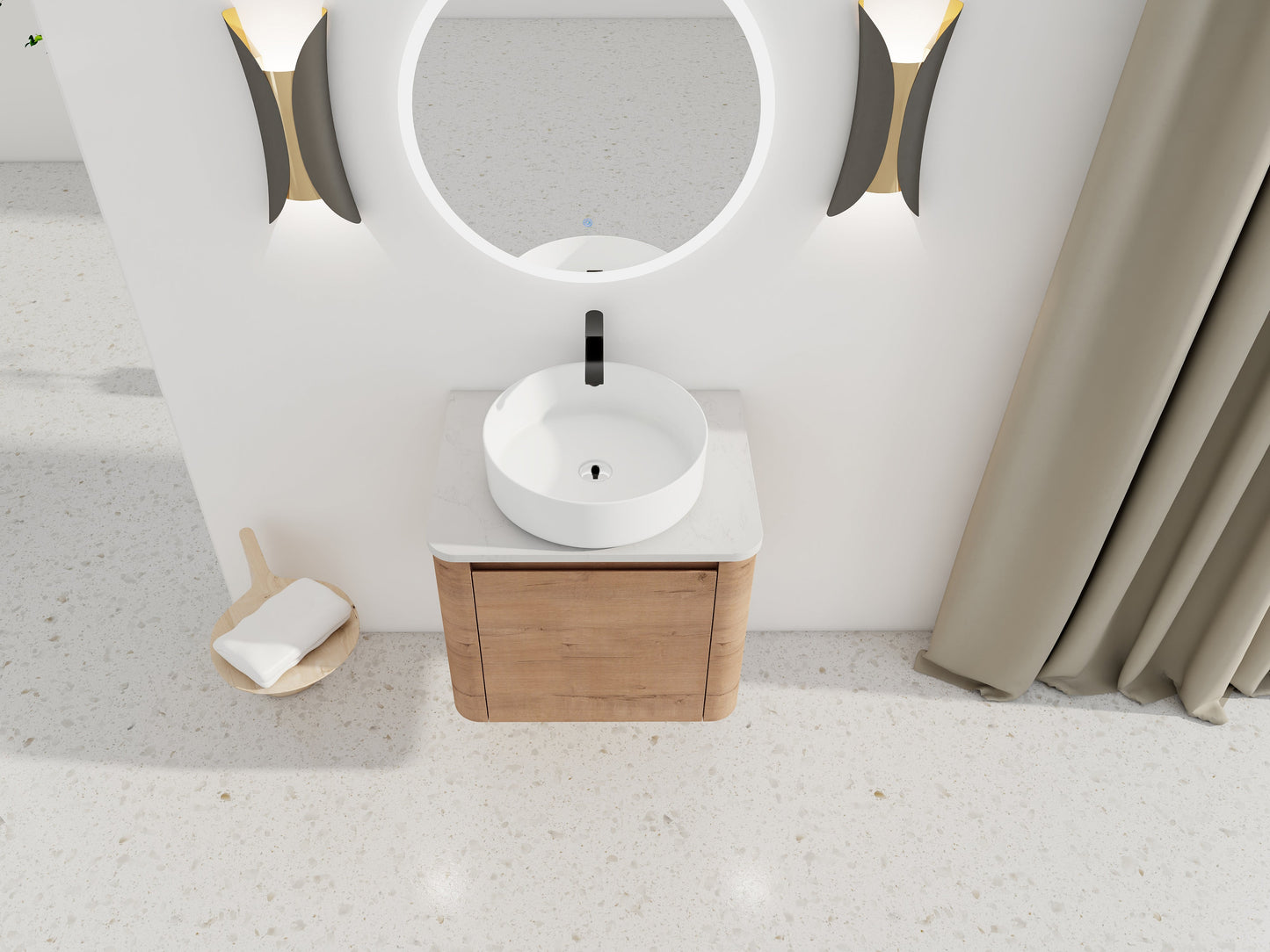 24" Wall-Mounted Bathroom Vanity With Ceramic Art Sink & Soft-Close Door