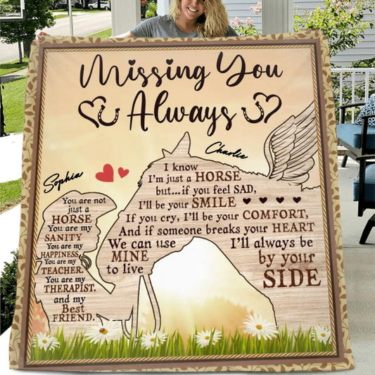 Personalized Horse Mom Quilt/Fleece Blanket - Memorial Gift For Horse Owners - Missing You Always