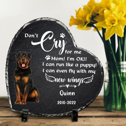 Personalized Dog Photo Heart Lithograph - Memorial Gift For Dog Owners - Don't Cry For Me Mom