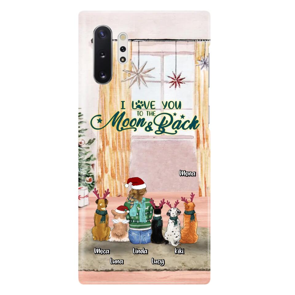 Custom Personalized Christmas Dog Mom Phone Case - Upto 5 Dogs - Gift Idea For Dog Lover/Dog Mom - I Love You To The Moon & Back - Case For iPhone & Samsung