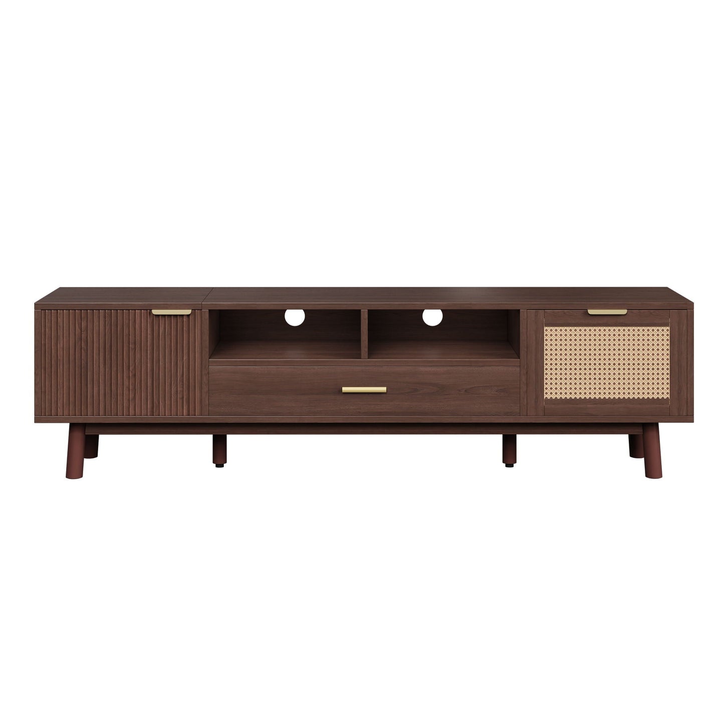 TV Stand for 75" TVs with Soft-Closing Doors and Drop-Down Cabinet