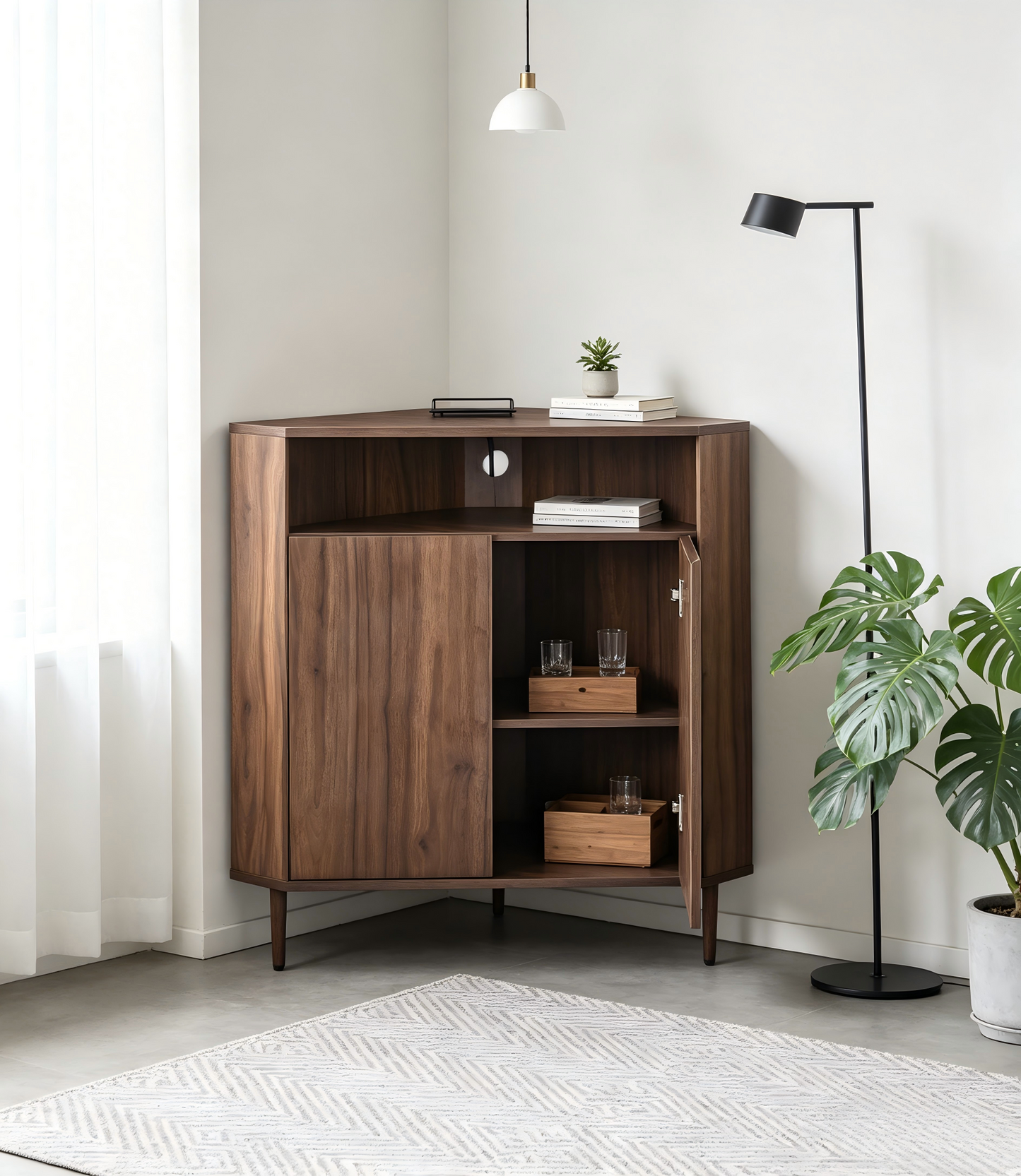 Modern Narrow Wooden Corner Storage Cabinet