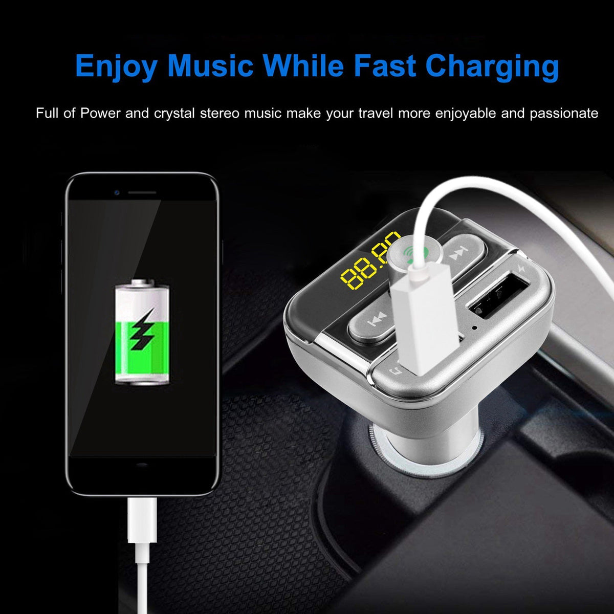 Car Wireless FM Transmitter 3.4A Dual USB Charge Hands-free Call Car MP3 Player TF Card USB Disk Reading