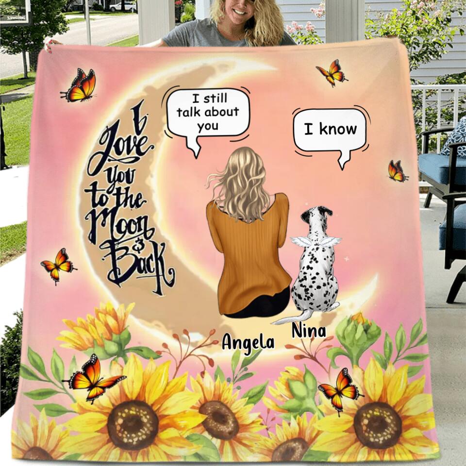 Personalized Memorial Pet Sunflower Pillow Cover/Fleece Blanket/Quilt - Memorial Gift Idea For Dog/Cat Lover - Adult/Couple With Up to 4 Pets - I Love You To The Moon & Back